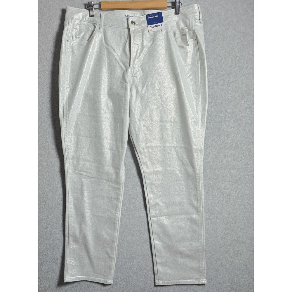 Old Navy Jeans Women Sz 16 Silver Metallic High Rise Slim Vintage Straight Pants